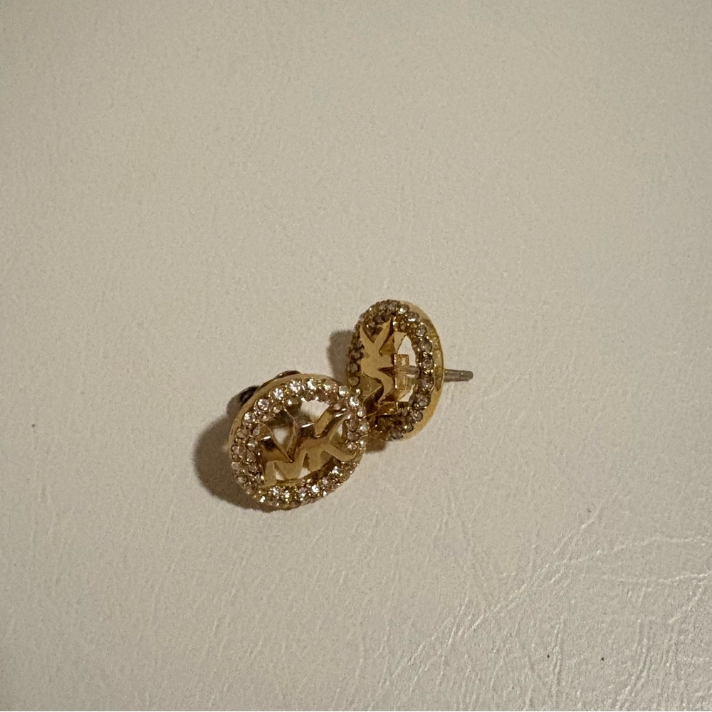 Michael Kors  Gold Stud Earrings with Crystal Accents